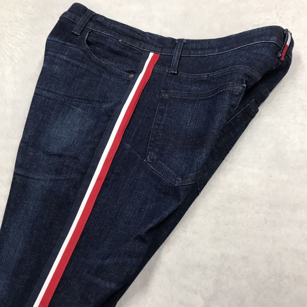 TOMMY HILFIGER Slim Taper Jean Men 33x30 Dark Wash Racing Stripe Honeycomb - Picture 8 of 16